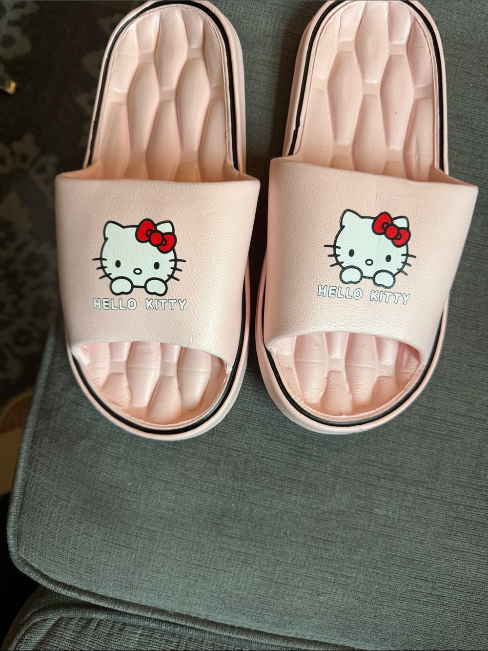 Hello Kitty Light Pink Girls Slide Sandals with Red Bow
